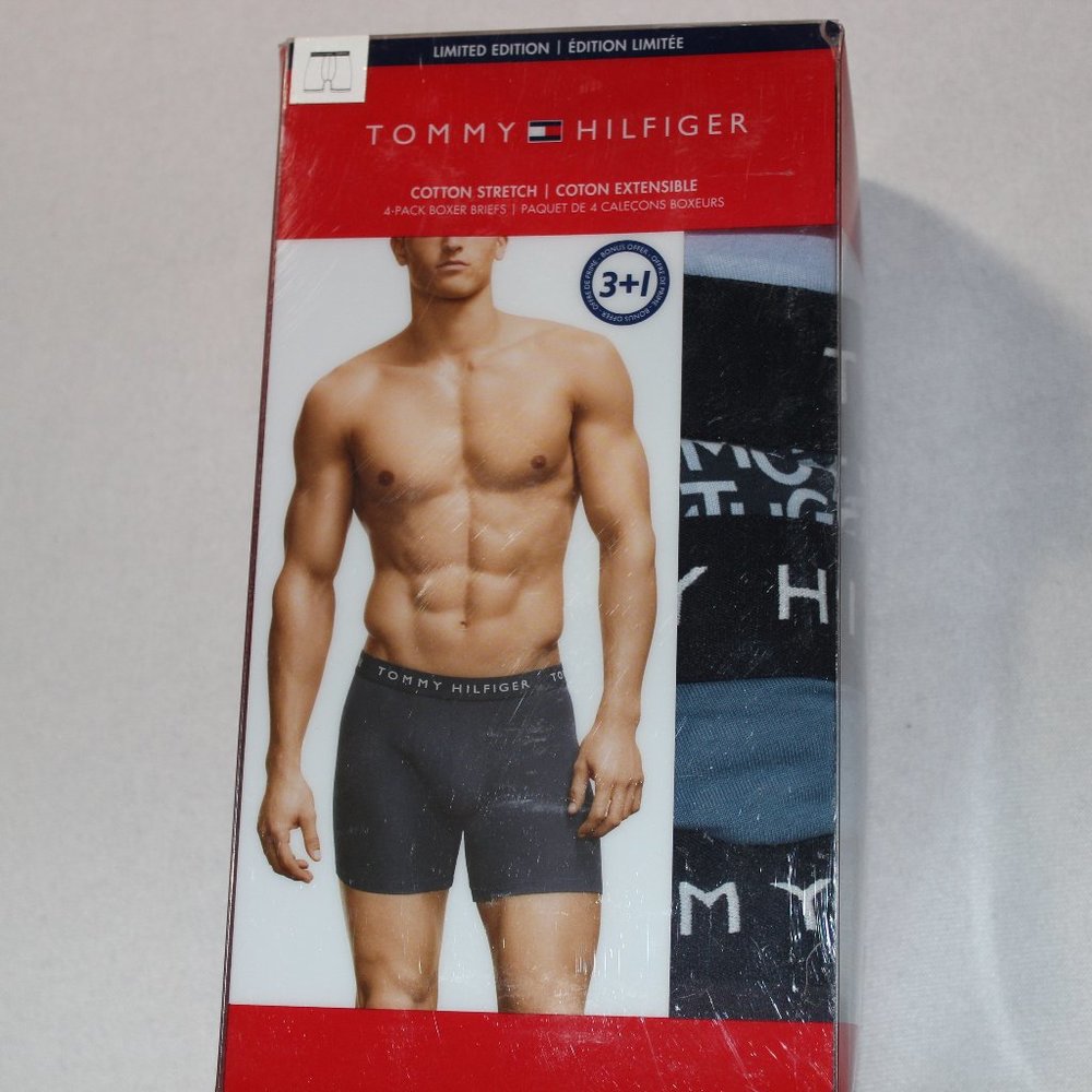 Tommy HIlfiger Men's Cotton Stretch Multi-Color Blue Boxer Briefs 4-Pack Size L